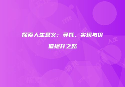 探索人生意义：寻找、实现与价值提升之路