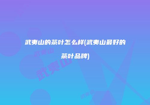 武夷山的茶叶怎么样(武夷山最好的茶叶品牌)