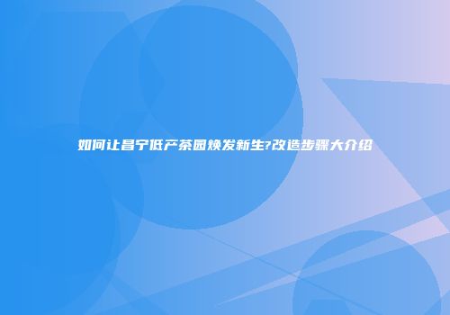 如何让昌宁低产茶园焕发新生?改造步骤大介绍