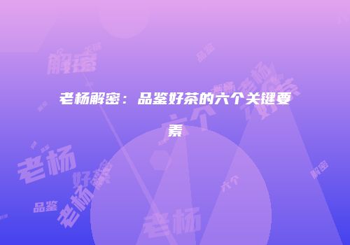 老杨解密：品鉴好茶的六个关键要素