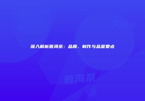深入解析普洱茶：品质、制作与品鉴要点