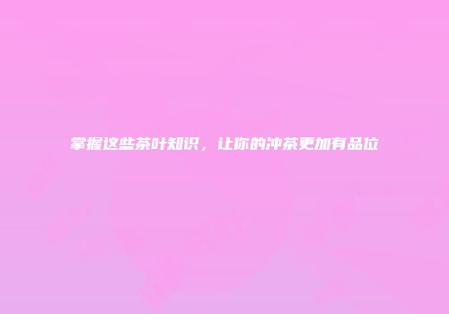 掌握这些茶叶知识，让你的冲茶更加有品位