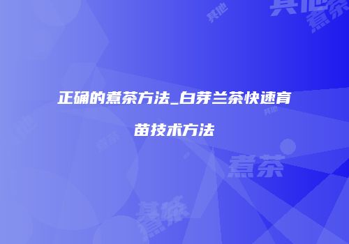 正确的煮茶方法_白芽兰茶快速育苗技术方法