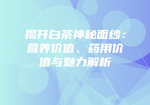 揭开白茶神秘面纱：营养价值、药用价值与魅力解析