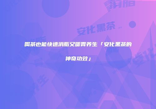 喝茶也能快速消脂又暖胃养生「安化黑茶的神奇功效」