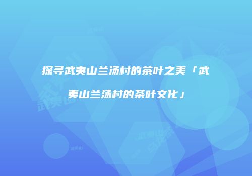 探寻武夷山兰汤村的茶叶之美「武夷山兰汤村的茶叶文化」