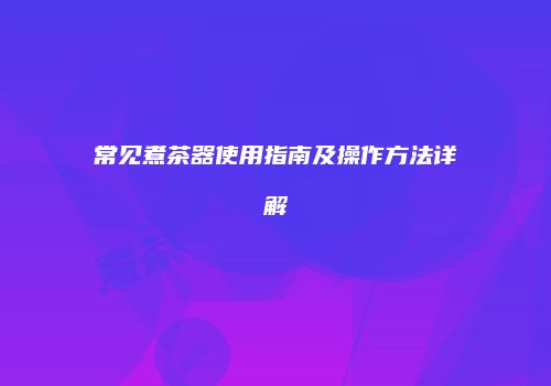 常见煮茶器使用指南及操作方法详解