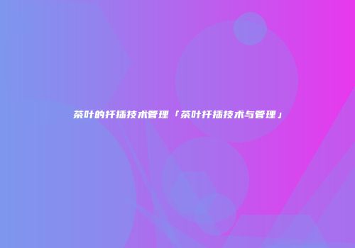 茶叶的扦插技术管理「茶叶扦插技术与管理」