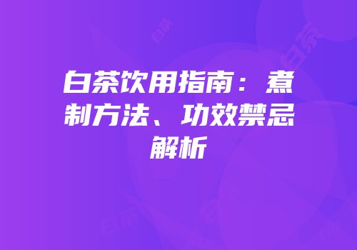 白茶饮用指南：煮制方法、功效禁忌解析
