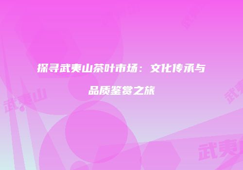 探寻武夷山茶叶市场：文化传承与品质鉴赏之旅