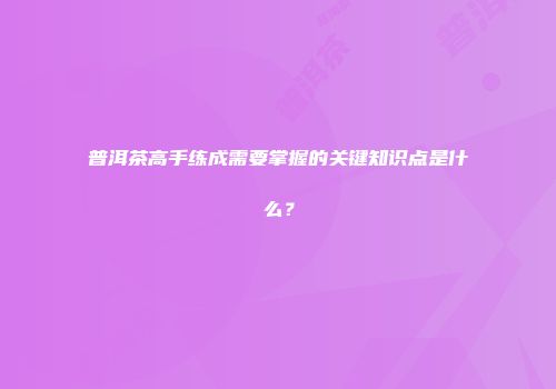 普洱茶高手练成需要掌握的关键知识点是什么？