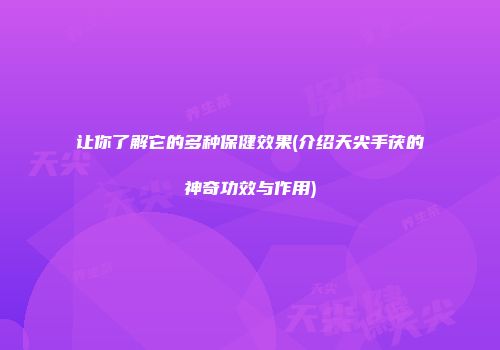 让你了解它的多种保健效果(介绍天尖手茯的神奇功效与作用)