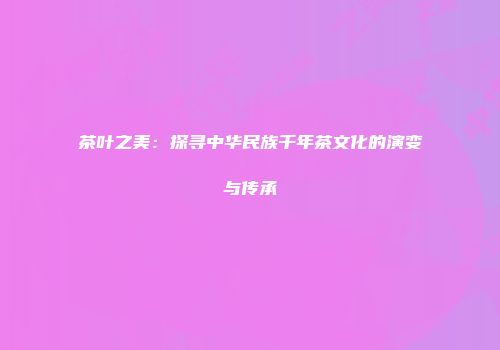茶叶之美：探寻中华民族千年茶文化的演变与传承