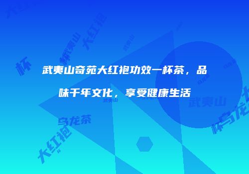 武夷山奇苑大红袍功效一杯茶，品味千年文化，享受健康生活