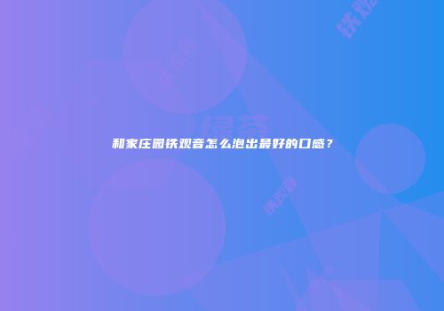和家庄园铁观音怎么泡出最好的口感？