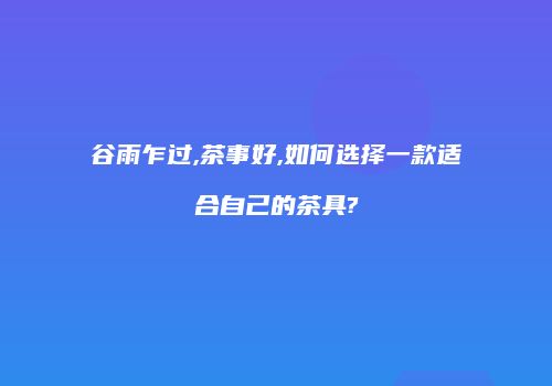 谷雨乍过,茶事好,如何选择一款适合自己的茶具?