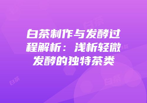 白茶制作与发酵过程解析：浅析轻微发酵的独特茶类