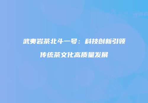 武夷岩茶北斗一号：科技创新引领传统茶文化高质量发展