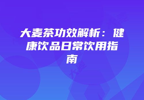 大麦茶功效解析：健康饮品日常饮用指南