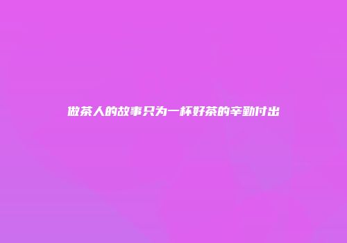 做茶人的故事只为一杯好茶的辛勤付出