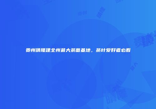 贵州晴隆建全州最大茶苗基地，茶叶爱好者必看