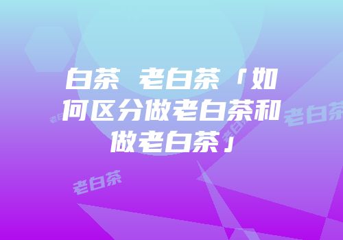 白茶 老白茶「如何区分做老白茶和做老白茶」