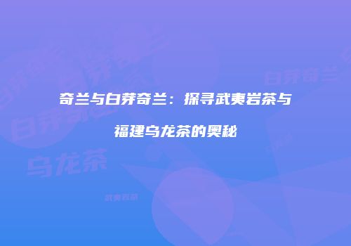 奇兰与白芽奇兰：探寻武夷岩茶与福建乌龙茶的奥秘