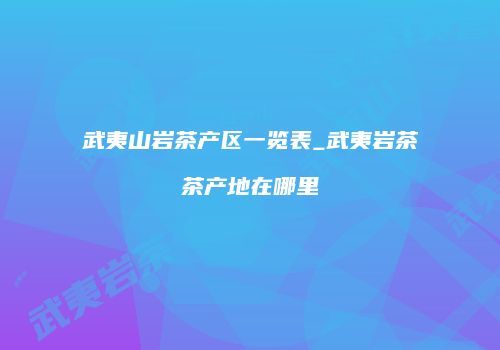 武夷山岩茶产区一览表_武夷岩茶茶产地在哪里