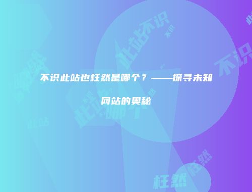 不识此站也枉然是哪个？——探寻未知网站的奥秘
