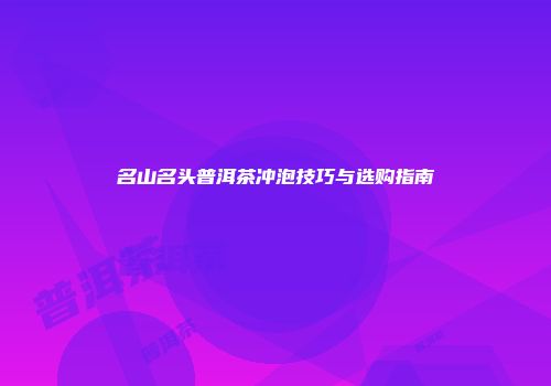 名山名头普洱茶冲泡技巧与选购指南