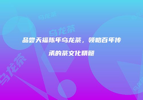 品尝天福陈年乌龙茶，领略百年传承的茶文化精髓