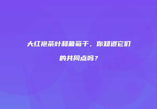 大红袍茶叶和葡萄干，你知道它们的共同点吗？