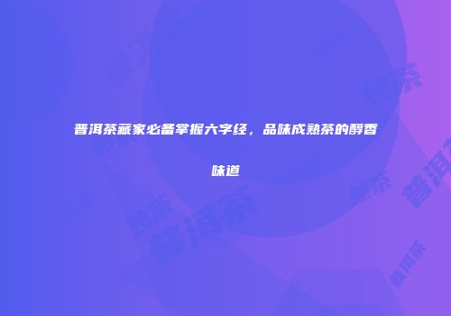 普洱茶藏家必备掌握六字经，品味成熟茶的醇香味道