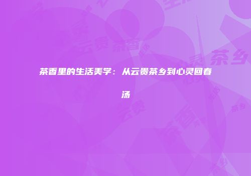 茶香里的生活美学：从云贵茶乡到心灵回春汤
