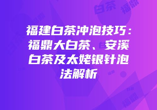 福建白茶冲泡技巧：福鼎大白茶、安溪白茶及太姥银针泡法解析