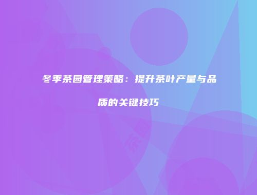 冬季茶园管理策略：提升茶叶产量与品质的关键技巧