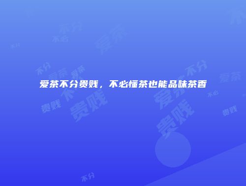爱茶不分贵贱，不必懂茶也能品味茶香