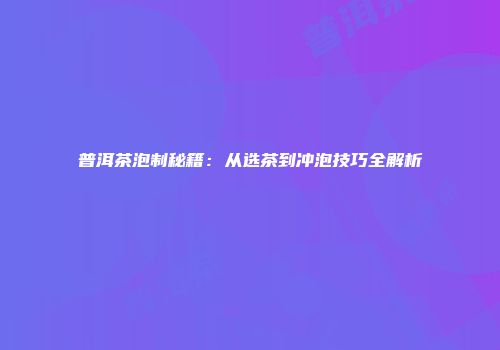 普洱茶泡制秘籍：从选茶到冲泡技巧全解析