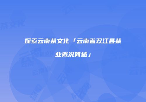 探索云南茶文化「云南省双江县茶业概况简述」