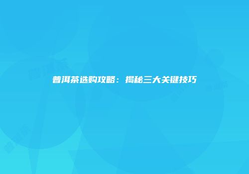 普洱茶选购攻略：揭秘三大关键技巧