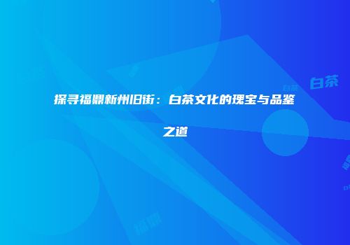 探寻福鼎新州旧街：白茶文化的瑰宝与品鉴之道