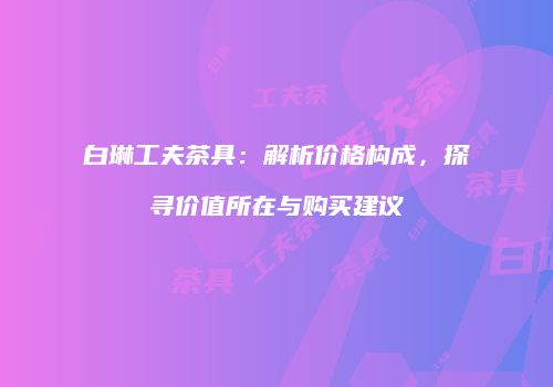 白琳工夫茶具：解析价格构成，探寻价值所在与购买建议