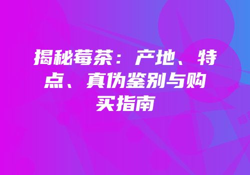 揭秘莓茶：产地、特点、真伪鉴别与购买指南