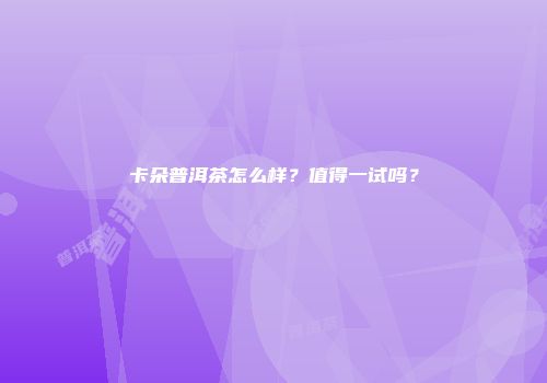 卡朵普洱茶怎么样？值得一试吗？