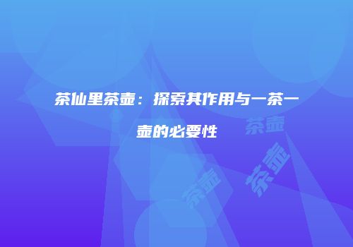 茶仙里茶壶：探索其作用与一茶一壶的必要性