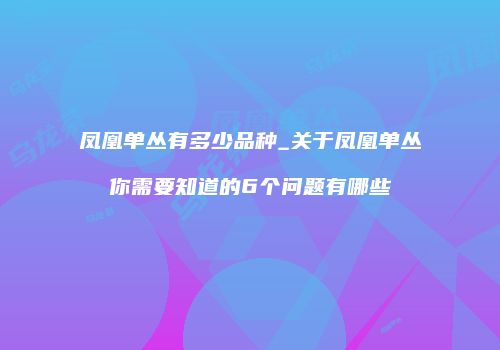 凤凰单丛有多少品种_关于凤凰单丛你需要知道的6个问题有哪些