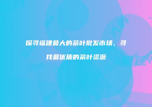 探寻福建最大的茶叶批发市场，寻找最优质的茶叶资源