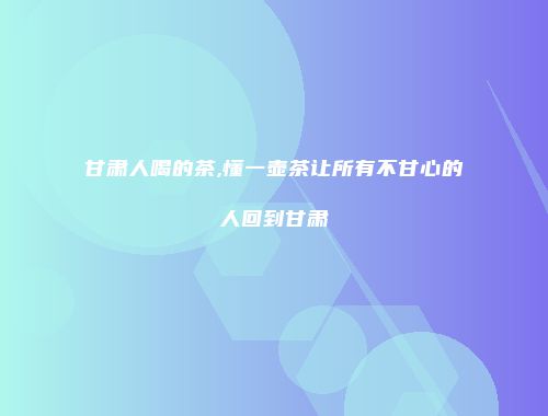 甘肃人喝的茶,懂一壶茶让所有不甘心的人回到甘肃