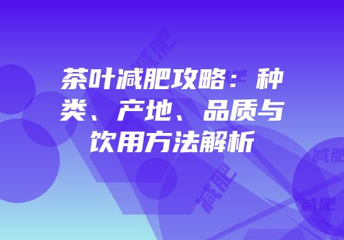 茶叶减肥攻略：种类、产地、品质与饮用方法解析