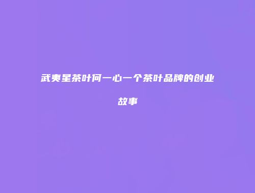 武夷星茶叶何一心一个茶叶品牌的创业故事